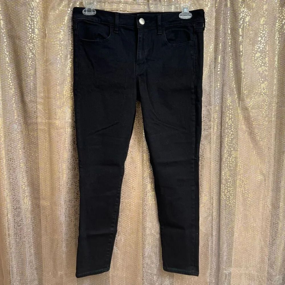 American Eagle Super Stretchy Black Mid Rise Jegging Skinny Jeans Size 12 Short